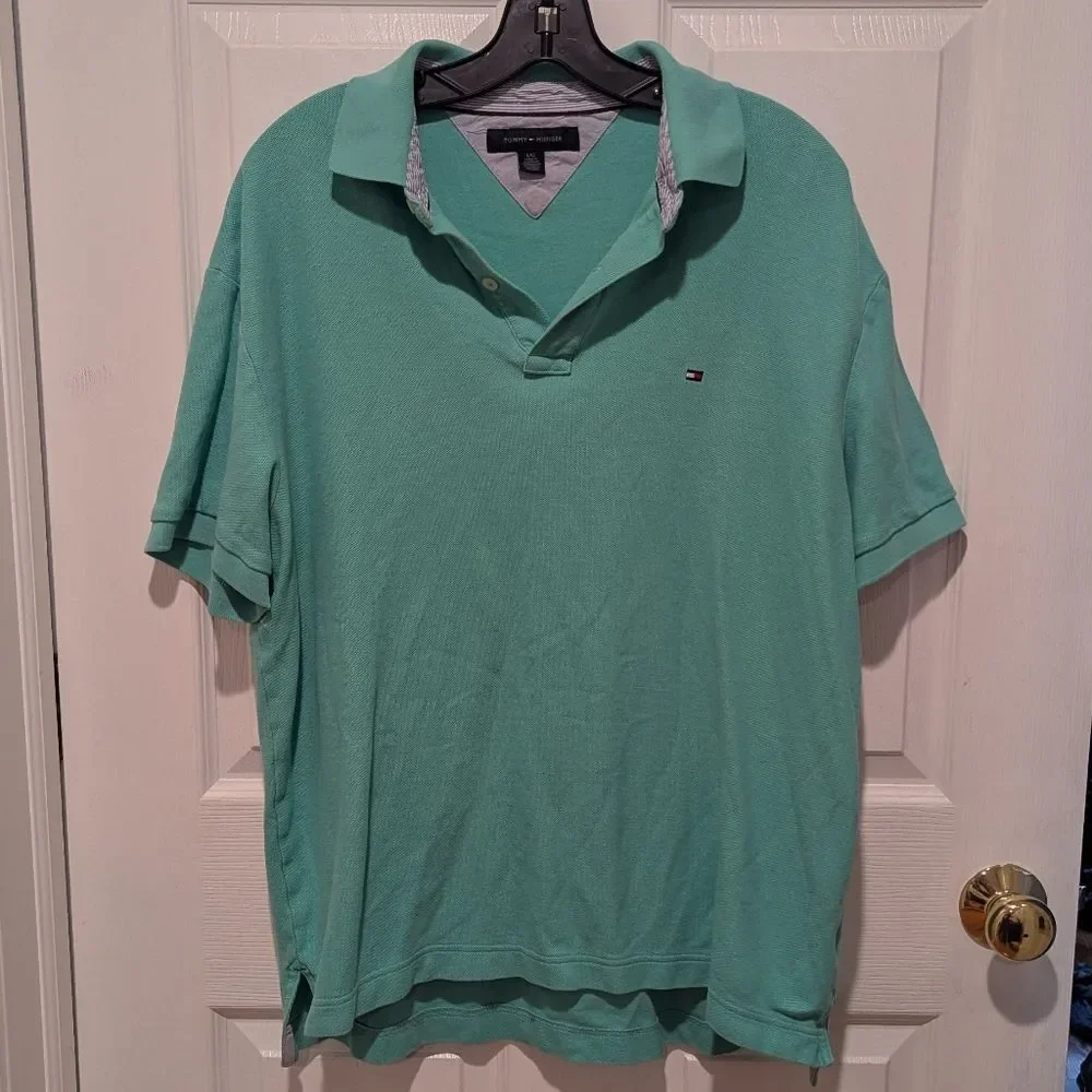 Coastal Grandpa Tommy Hilfiger Size Large Seafoam Green‎ ButtonPolo Shirt Preppy